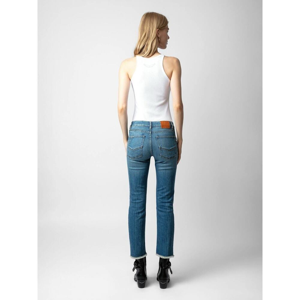 Zadig & Voltaire Ava Eco Denim Kick Flare Raw Hem Zip Detail Jeans Sz 25 - Picture 2 of 9